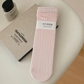 Calcetines rosas de punto calado de media caña con bordes ondulados y flores - Talla única / Rosa