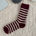 Winter wool blend mid-calf socks featuring deep red and cream white stripes pattern - One Size / Striped