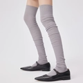 Close-up of light gray ribbed over-knee socks featuring high elastic breathable knit fabric - One Size / Gray
