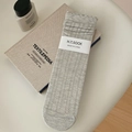 Breathable grey knit mid-calf sock with hollow texture and wavy lace trim design - One Size / Gray