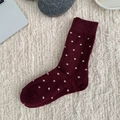 Burgundy wool socks with white polka dots for winter, warm thick knit style - One Size / Fine Dots