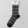 Black and white striped crew socks with creative cat-ear shaped cuffs and cotton knit - One Size / Black