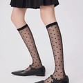 Transparente schwarze Kniestrümpfe mit Punkten und elastischen Bündchen im Retro-Look - Einheitsgröße / Ganz Schwarz
