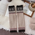 Scaldamuscoli beige stile nordico in maglia con motivo jacquard a fiocchi di neve - Taglia unica / Marrone