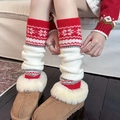 Scaldamuscoli in maglia da donna con motivo a fiocchi di neve rosso e bianco invernale - Taglia unica / Rosso