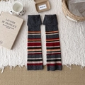 Knit leg warmers in dark gray with colorful stripes and folded cuffs for winter - One Size / Dark Gray