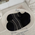 Japanese style black low cut cotton socks with white stripes on white ceramic plate - One Size / Black