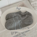 Gray and light blue striped knit low cut socks displayed on a white ceramic plate - One Size / Light Gray