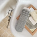 Gray knitted crew socks with vintage diamond and stripe patterns in Japanese style - One Size / Gray