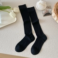 Classic black ribbed calf socks with breathable vertical stripes in Japanese school style - Black