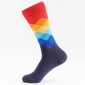 Bunte Herren Socken mit Argyle-Muster in Orange, Gelb und Blau aus Baumwollmischung - Roter Rand Orange Gelb Blau Argyle (Navy Basis)