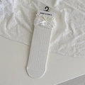 White Lolita lace mid-calf socks with ribbon bow and ribbed cotton texture - One Size / White Vertical Stripes