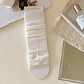 Japanese style white vertical ribbed knit leg warmers in a soft slouchy design - White