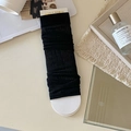 Japanese style black ribbed knit leg warmers with vertical stripes for women - Black