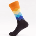 Herren-Baumwollsocken mit farbenfrohem Rautenmuster und elastischen Rippbündchen - Oranger Rand Gelb Blau Argyle (Schwarze Basis)