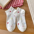 Weiße Söckchen mit Rüschensaum und bunten Mini-Schleifen-Stickereien für Damen - Einheitsgröße / Schleifenwellen