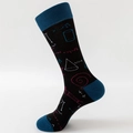 Science-themed crew socks in black and blue with physics formulas and geometric patterns - EU 41-46 / Denim Blue Toe & Heel Equation (22002 Star Map)
