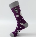 Purple crew sock with astronaut and planet patterns with grey heel and toe accents - Purple Astronaut Style