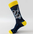 Creative astronaut playing guitar socks in navy blue and yellow contrast knit - Navy With Yellow Heel Astronaut Style