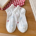 White lace ankle socks with colorful star embroidery and heart hollow patterns - One Size / Star