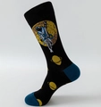 Men's astronaut crew socks in black and navy blue with detailed space pattern knitting - Black Astronaut Style