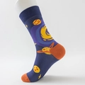 Deep blue astronaut themed socks with orange accents and cosmic planetary patterns - EU 39-49 / Deep Blue Orange Patchwork Nebula Style (24002 Astronaut)