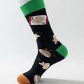 Schwarze Baumwollsocken mit grünen Fersen und lustigen japanischen Taiyaki-Prints - EU 41-46 / Schwarz Taiyaki Stil