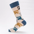 Beigefarbene Baumwollsocken mit dunkelblauen Details und bunten Pixel-Dinosaurier-Mustern - EU 41-46 / Creme Pixel Dinosaurier
