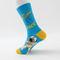 Blue astronaut mid-calf cotton socks with yellow UFO patterns and SPACE text - EU 39-49 / Bright Blue Yellow Astronaut SPACE Style (24002 Astronaut)