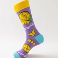 Fashionable men's crew socks featuring a purple durian print with contrasting yellow cuffs - Size 41-46 / Purple (Durian)