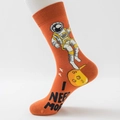 Orange astronaut themed cotton crew socks for men with I NEED MORE slogan print - EU 39-49 / Orange Astronaut I NEED MORE Style (24002 Astronaut)