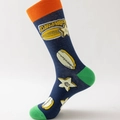Dark blue crew socks with tropical carambola print and orange green contrast colors - Size 41-46 / Dark Blue (Carambola)