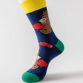 Chaussettes en coton bleu marine motif cheval boxeur avec revers jaunes et détails verts - Bleu Marine (Cheval de Boxe)
