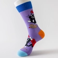 Calzino viola in cotone con gatto che suona la chitarra e motivo jacquard topo - 41-46 / Viola (Gatto con chitarra)