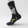 Men's cotton crew socks in black featuring creative astronaut and telescope patterns - EU 39-49 / Black Base Astronaut Telescope Style (24002 Astronaut)