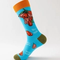 Blue crew socks with orange cuff and wax apple pattern with fruit illustration - Size 41-46 / Sky Blue (Wax Apple)