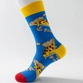 Kreative blaue Baumwollsocken mit Pizza- und Pilzmustern und gelben Akzenten am Bund - EU 41-46 / Hellblau Pizza Stil