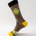 Brown crew socks with pixel coconut pattern and yellow contrast heel and toe finish - Size 41-46 / Brown (Coconut)