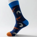 Men's navy blue cotton crew socks featuring orange shrimp pattern and colorful accents - EU 41-46 / Dark Blue Shrimp Style
