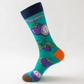 Green mid-calf cotton sock with tropical mangosteen pattern and colorful contrast heels - Size 41-46 / Cyan Green (Mangosteen)