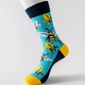 Calze uomo in cotone blu con motivo api gialle e tallone e punta in contrasto - Taglia Unica(41-46) / Sciame di Api Blu