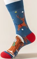Blaue Weihnachtssocken mit roten Rentier-Mustern auf einem Fußmodell gezeigt - 1 Paar / Navy Rentier Stil