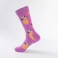 Calze a metà polpaccio viola con motivo a ananas giallo in morbida maglia - UE 41-46 / Viola Con Ananas