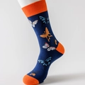 Chaussette bleu marine pour homme avec contraste orange et motifs de papillon jacquard - Taille Unique(41-46) / Papillon Talon Orange