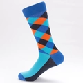 Calze da uomo classiche con motivo argyle blu e arancione e polsini a costine - Contrasto Blu Nero (MM1786斜条菱形)