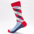 Calze da uomo con motivo a rombi rosso e blu e polsini elasticizzati a coste - Contrasto Rosso Navy (MM1786斜条菱形)