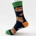 Calze divertenti in cotone blu scuro con motivi a tigre e bordi verdi a contrasto - UE 41-46 / Stile Tigre (Tigre senza cuciture)