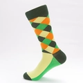 Calze da uomo con motivo a rombi verde e arancione e polsini a costine elasticizzati - Contrasto Verde Erba Verde Scuro (MM1786斜条菱形)