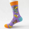 Lilac purple crew socks with orange contrast toe and cartoon monkey patterns - EU 41-46 / Gorilla Style (Seamless Gorilla)