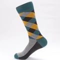 Men's argyle crew socks in dark green and yellow knit patterns for casual wear - Grey & Black Color Block (MM1786 Diagonal Diamond)